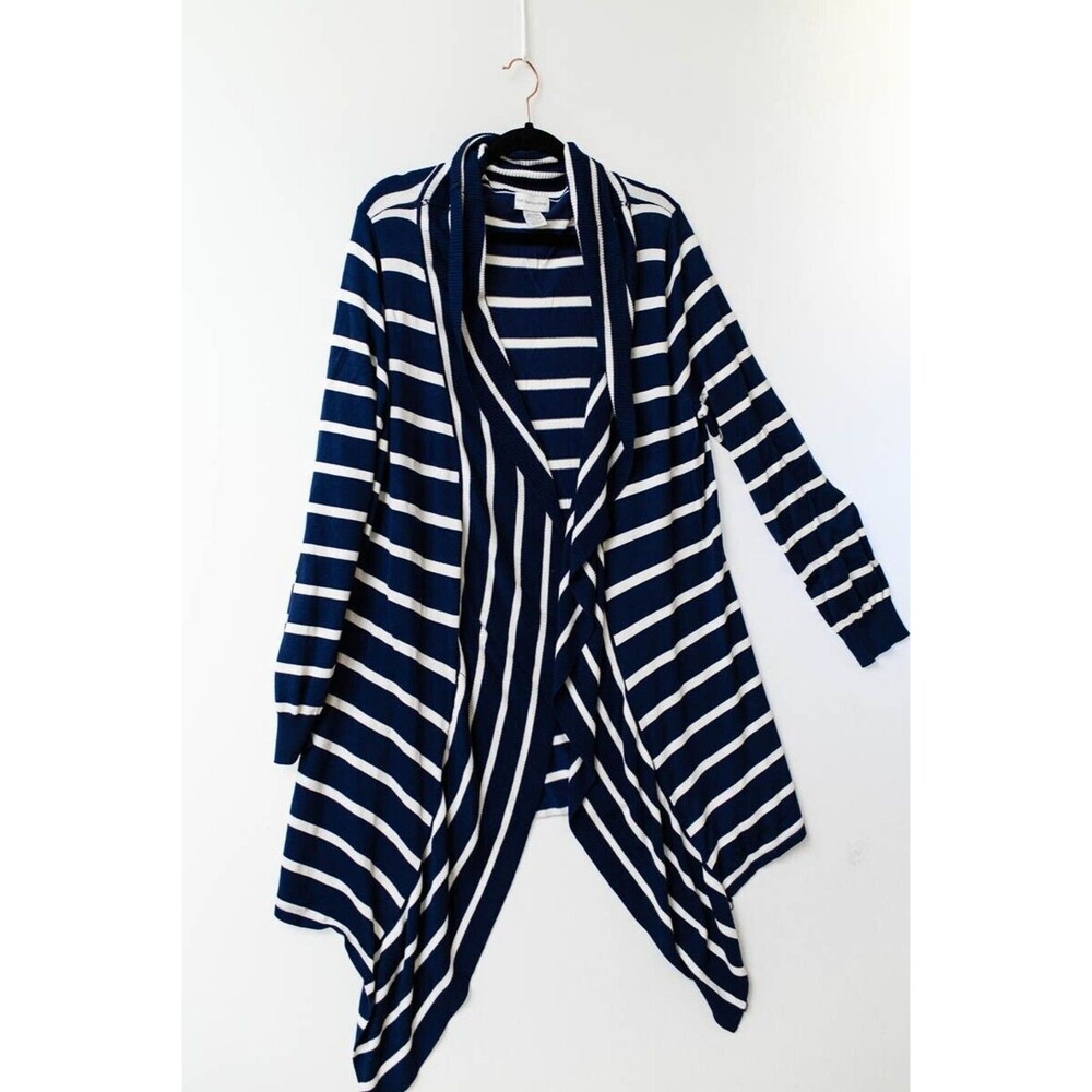 Soft Surroundings Cardigan XL navy blue white‎ striped open asymmetrical
